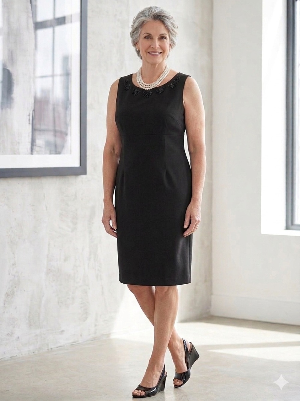 Pierre Cardin Black Embellished classic Sleeveless lined Dress size 16 Lux,